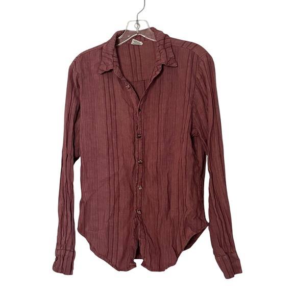 CP Shades Tops - Cp Shades Linen Button Down Shirt Mauve Striped Long Sleeve‎ Lagenlook - Medium